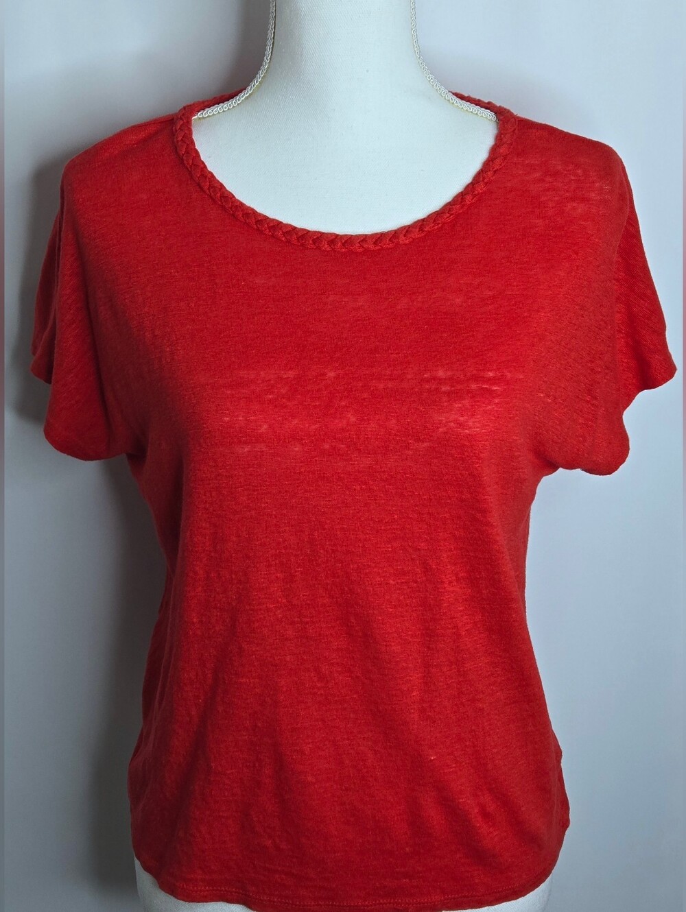 Rachel Zoe Red 100% Linen Braided Neck Top NWOT Size S